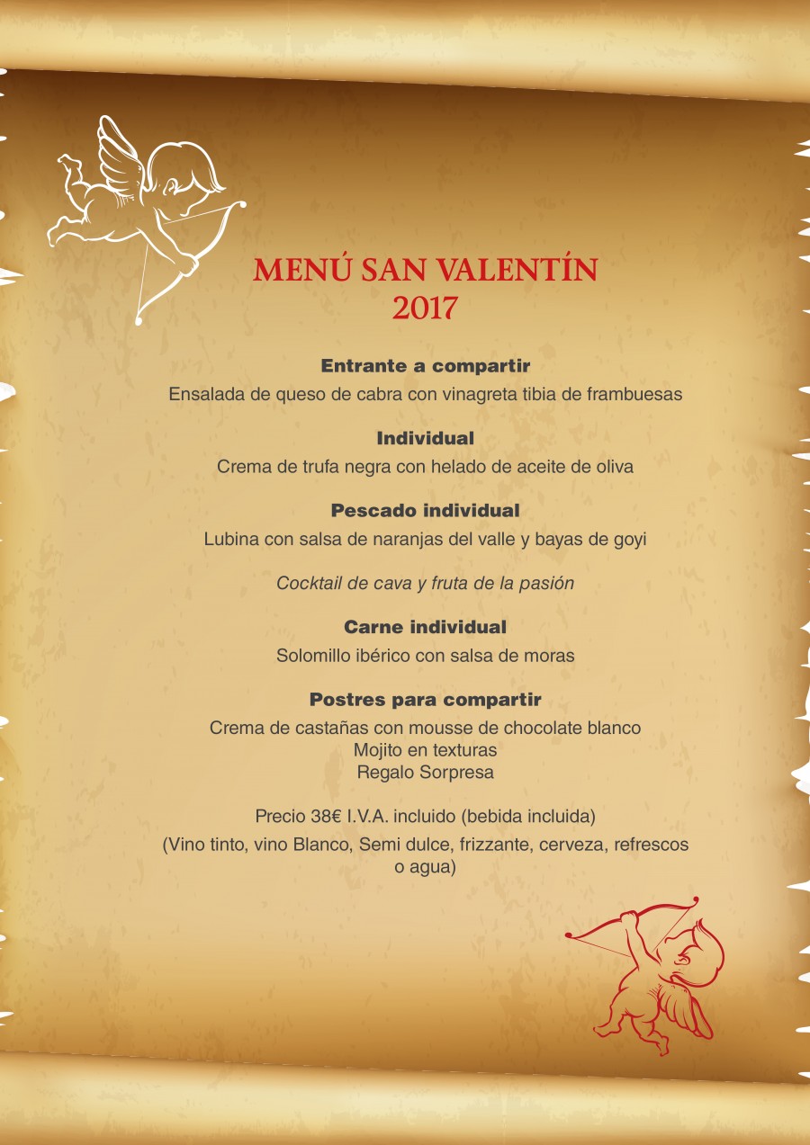 MENÚ ESPECIAL DE SAN VALENTIN 2017